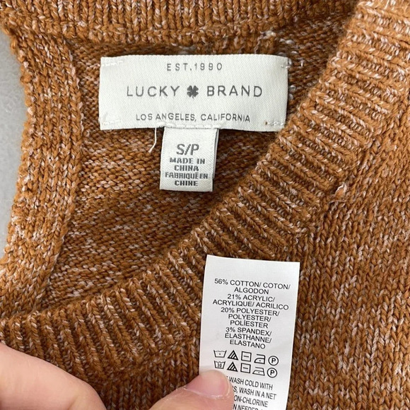 Lucky Brand Sweater Pullover Polka Dot Balloon Sleeves Brown White Size Small S - Picture 11 of 13